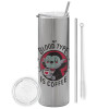 Tumbler stainless steel Silver 600ml, with metal straw & cleaning brush
