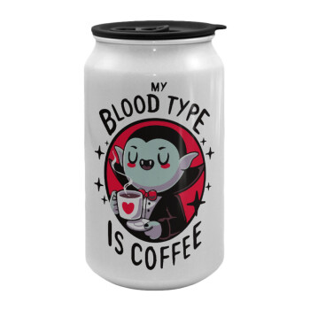 My blood type is coffee, Κούπα ταξιδιού μεταλλική με καπάκι (tin-can) 500ml