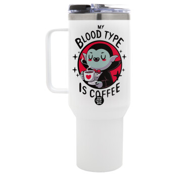 My blood type is coffee, Mega Tumbler με καπάκι, διπλού τοιχώματος (θερμό) 1,2L