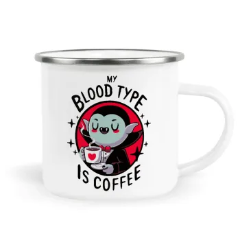 My blood type is coffee, Metallic enamel cup white 360ml