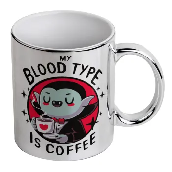 My blood type is coffee, Mug ceramic, silver mirror, 330ml