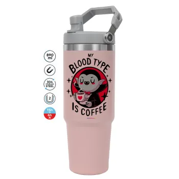 My blood type is coffee, PINK Travel Tumbler with Handle 890ml