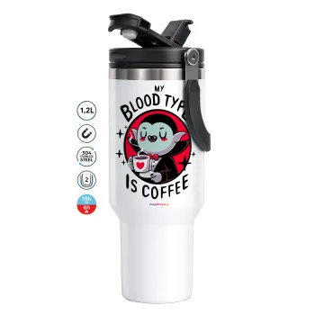 My blood type is coffee, Mega Travel Mug / Travel Mug, double walled (thermal) 1.2L