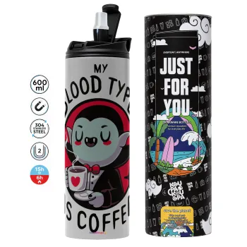 My blood type is coffee, Tumbler stainless steel GREY 600ml