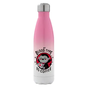 My blood type is coffee, Metal mug thermos Pink/White (Stainless steel), double wall, 500ml