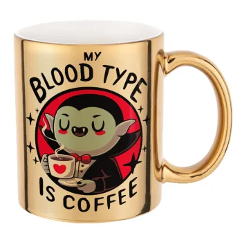 My blood type is coffee, Mug ceramic, gold mirror, 330ml