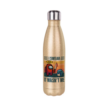 Among us, I swear it wasn't me, Glitter gold stainless steel thermos bottle, double-walled, 500ml