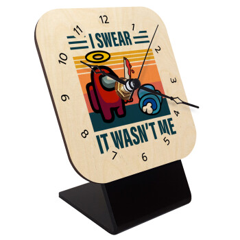 Among us, I swear it wasn't me, Quartz Table clock in natural wood (10cm)