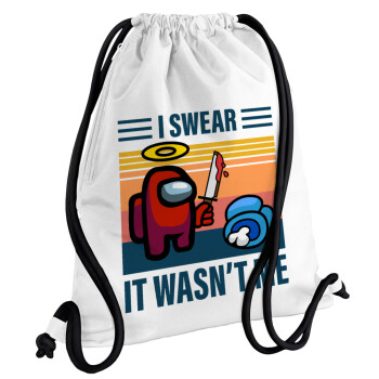 Among us, I swear it wasn't me, Backpack pouch GYMBAG white, with pocket (40x48cm) & thick cords