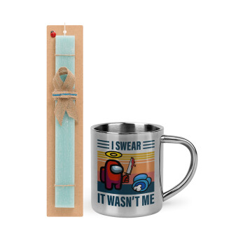 Among us, I swear it wasn't me, Easter Set, metallic thermal cup (300ml) & aromatic flat Easter candle (30cm) (TURQUOISE)