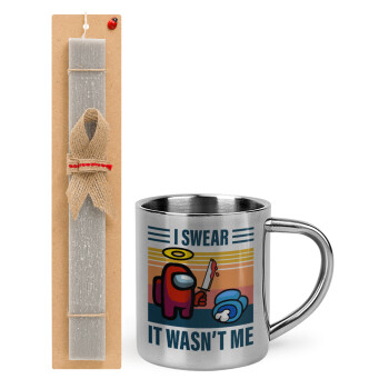 Among us, I swear it wasn't me, Easter Set, metallic thermal cup (300ml) & Easter aromatic flat candle (30cm) (GRAY)