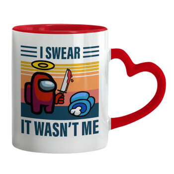 Among us, I swear it wasn't me, Mug heart red handle, ceramic, 330ml
