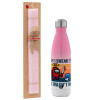 Easter Set, Metallic pink/white (Stainless steel) thermos, double-walled, 500ml & aromatic flat Easter candle (30cm) (PINK)