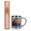 Easter Set, metallic thermal cup (300ml) & aromatic flat Easter candle (30cm) (PINK)
