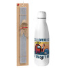 Easter Set, metallic stainless thermos bottle (500ml) & scented flat Easter candle (30cm) (GRAY)