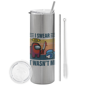 Among us, I swear it wasn't me, Eco friendly stainless steel Silver tumbler 600ml, with metal straw & cleaning brush