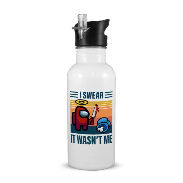 Among us — White water bottle with straw, stainless steel 600ml