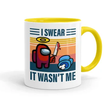 Among us, I swear it wasn't me, Κούπα χρωματιστή κίτρινη, κεραμική, 330ml