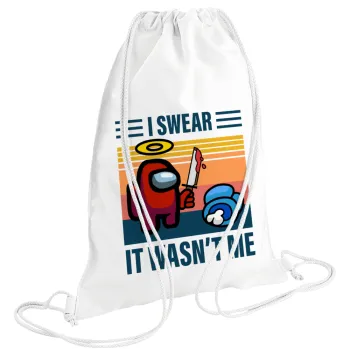 Among us, I swear it wasn't me, Τσάντα πλάτης πουγκί GYMBAG λευκή (28x40cm)