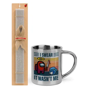Among us, I swear it wasn't me, Easter Set, metallic thermal cup (300ml) & Easter aromatic flat candle (30cm) (GRAY)