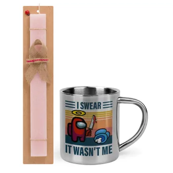 Among us, I swear it wasn't me, Easter Set, metallic thermal cup (300ml) & aromatic flat Easter candle (30cm) (PINK)