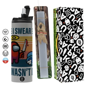 Among us, I swear it wasn't me, Easter candle with Grey Tumbler Thermo 600ml & aromatic flat candle (30cm) (GREY)
