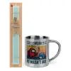 Easter Set, metallic thermal cup (300ml) & aromatic flat Easter candle (30cm) (TURQUOISE)