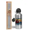 Easter Set, metallic silver aluminum water bottle (500ml) & aromatic flat Easter candle (30cm) (GRAY)