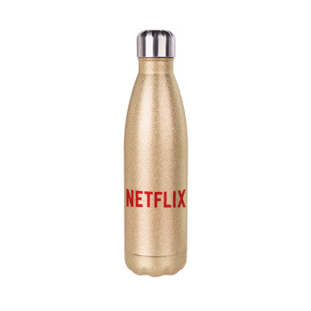 Netflix, Glitter gold stainless steel thermos bottle, double-walled, 500ml