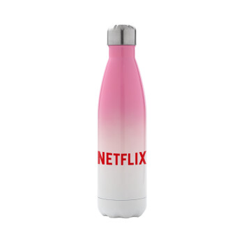 Netflix, Μεταλλικό παγούρι θερμός Ροζ/Λευκό (Stainless steel), διπλού τοιχώματος, 500ml