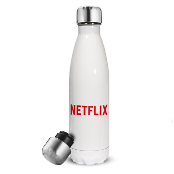 Netflix, Μεταλλικό παγούρι θερμός Λευκό (Stainless steel), διπλού τοιχώματος, 500ml