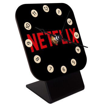 Netflix, Quartz Table clock in natural wood (10cm)