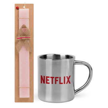 Netflix, Πασχαλινό Σετ, μεταλλική κούπα θερμό (300ml) & πασχαλινή λαμπάδα αρωματική πλακέ (30cm) (ΡΟΖ)