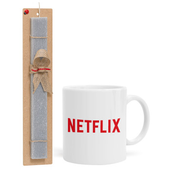Netflix, Πασχαλινή Λαμπάδα με Κούπα κεραμική (330ml) & κερί αρωματικό πλακέ (30cm) (ΓΚΡΙ)