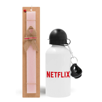 Netflix, Πασχαλινό Σετ, παγούρι μεταλλικό αλουμινίου (500ml) & πασχαλινή λαμπάδα αρωματική πλακέ (30cm) (ΡΟΖ)