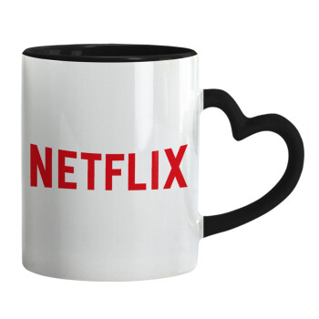 Netflix, Κούπα καρδιά χερούλι μαύρη, κεραμική, 330ml