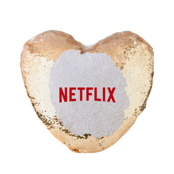 Netflix, Μαξιλάρι καναπέ καρδιά Μαγικό Χρυσό με πούλιες 40x40cm περιέχεται το  γέμισμα