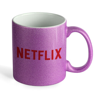 Netflix, Κούπα Μωβ Glitter που γυαλίζει, κεραμική, 330ml