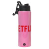 Metallic water bottle with safety lid, 850ml aluminum