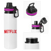 Metallic water bottle with safety lid, 850ml aluminum