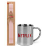 Easter Set, metallic thermal cup (300ml) & aromatic flat Easter candle (30cm) (PINK)