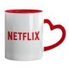 Mug heart red handle, ceramic, 330ml