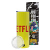 Neon Yellow Travel Tumbler θερμό, μεταλλικό καλαμάκι(Ανωξείδωτο 304 Food grade, BPA free, 600ml)
