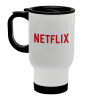 Netflix, Κούπα ταξιδιού ανοξείδωτη με καπάκι, διπλού τοιχώματος (θερμό) λευκή 450ml