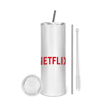 Netflix, Eco friendly ποτήρι θερμό (tumbler) από ανοξείδωτο ατσάλι 600ml, με μεταλλικό καλαμάκι & βούρτσα καθαρισμού