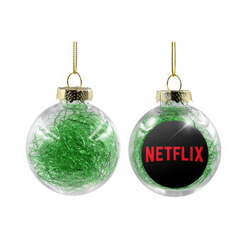 Netflix, Transparent Christmas tree ball ornament with green filling 8cm