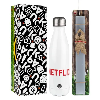 Netflix, Easter candle, metallic white thermos bottle (500ml) & aromatic flat candle (30cm) (GRAY)