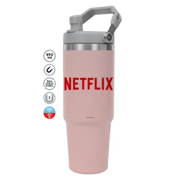 Netflix, Pink color, 890ml (30oz) stainless Steel Tumbler with Handle
