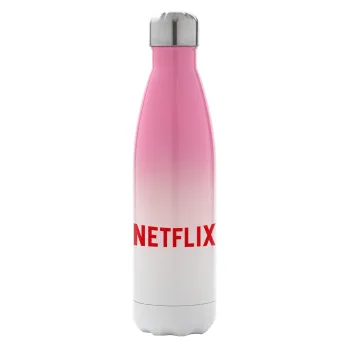 Netflix, Μεταλλικό παγούρι θερμός Ροζ/Λευκό (Stainless steel), διπλού τοιχώματος, 500ml
