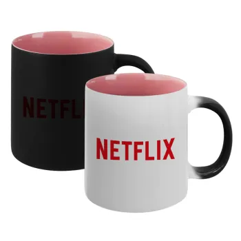 Netflix, Κούπα Μαγική εσωτερικό ΡΟΖ, κεραμική 330ml που αλλάζει χρώμα με το ζεστό ρόφημα